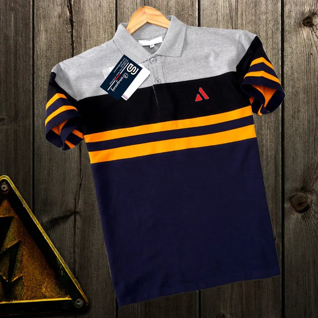 Men stylish T Shirt Grey melange, Black, Navy blue with yellow stripe Airtex