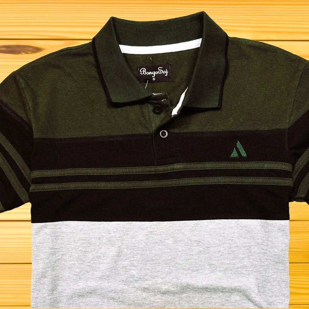 Men stylish T Shirt Juniper Green , Black, Ash  with Juniper Green stripe Airtex