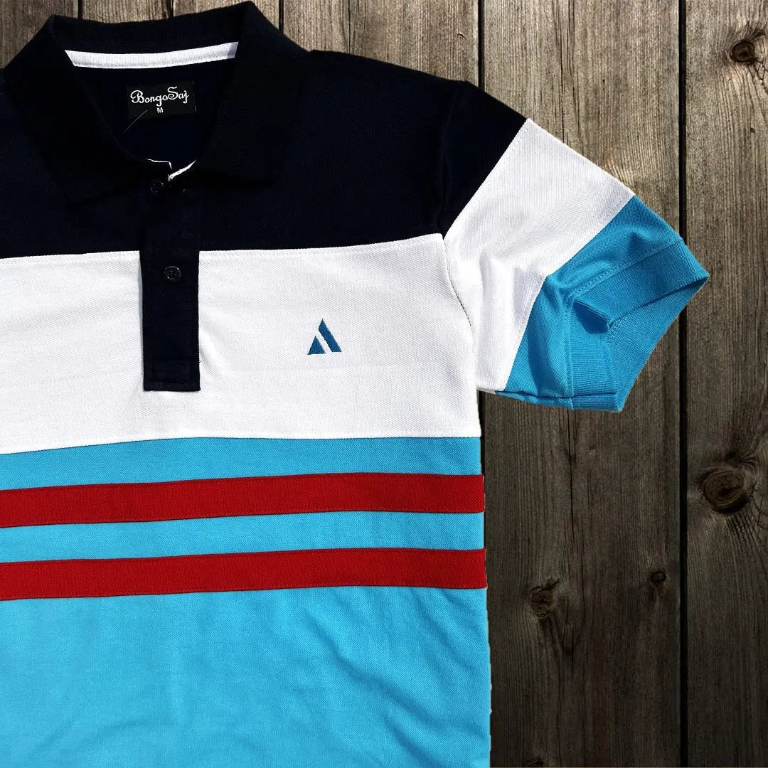 Men stylish T Shirt Navy blue, White, Turquoise Blue with Red stripe Airtex