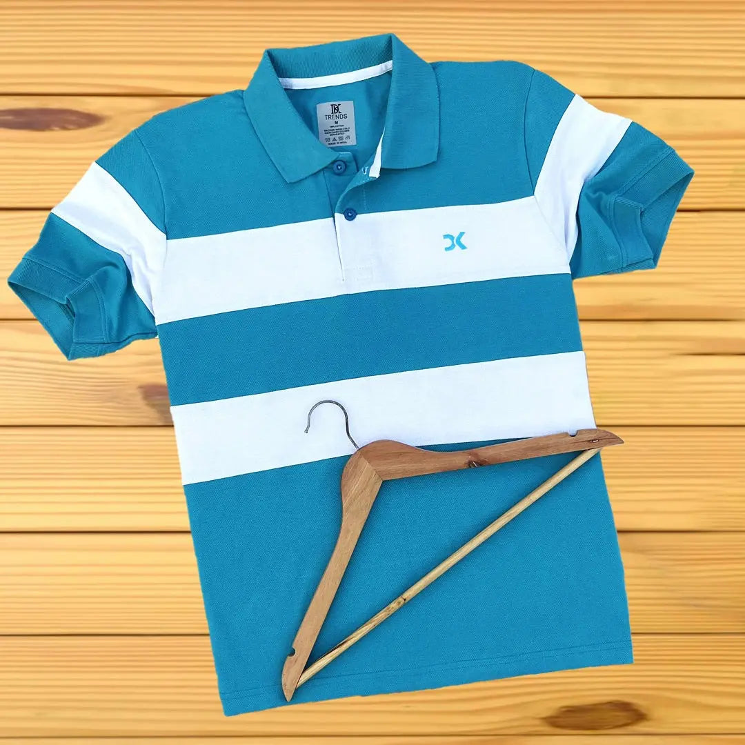 Men stylish T Shirt Turquoise Blue with White new Airtex