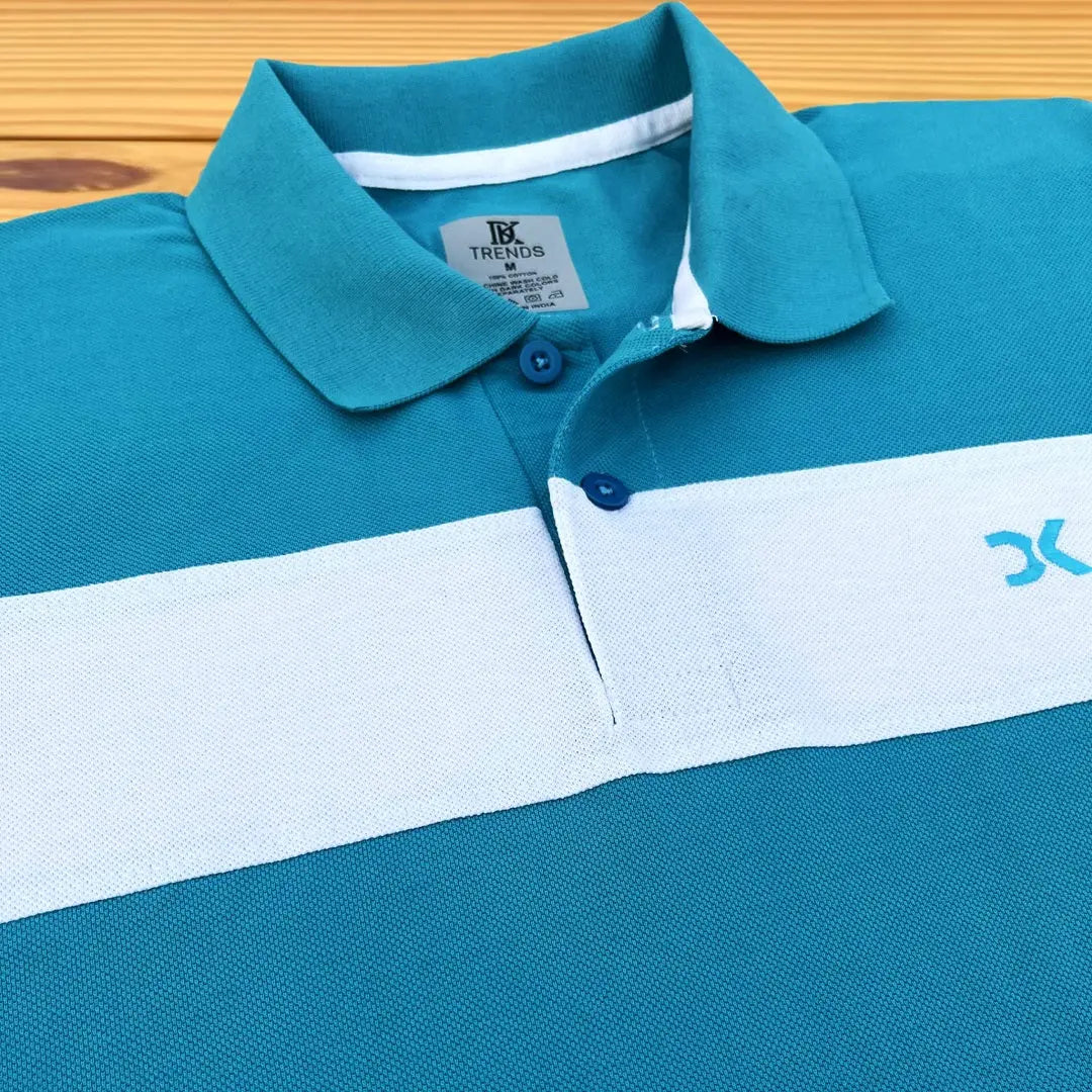 Men stylish T Shirt Turquoise Blue with White new Airtex