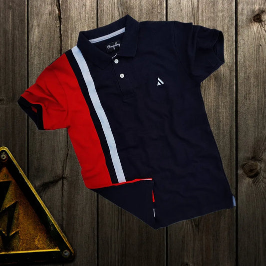 Mens Premium T-Shirt Navy blue Red with white vertical stripe Airtex