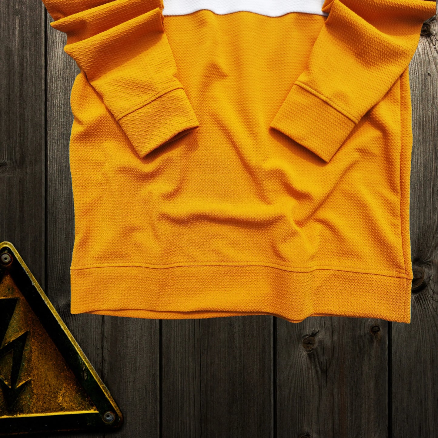 Mens Textured lycra Collar T shirt, mustard yellow with white Airtex