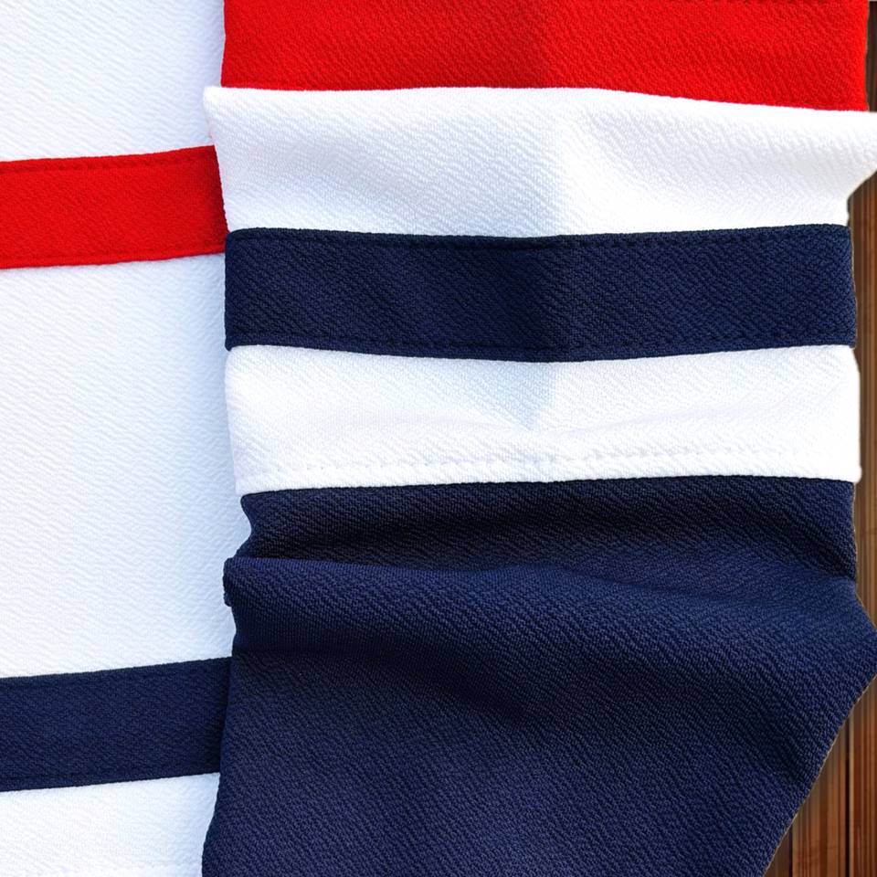 Full sleeve Lycra Red, White and Navy Blue with two stripes