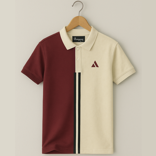 Half Maroon with Yellow stripe Polo T-Shirt