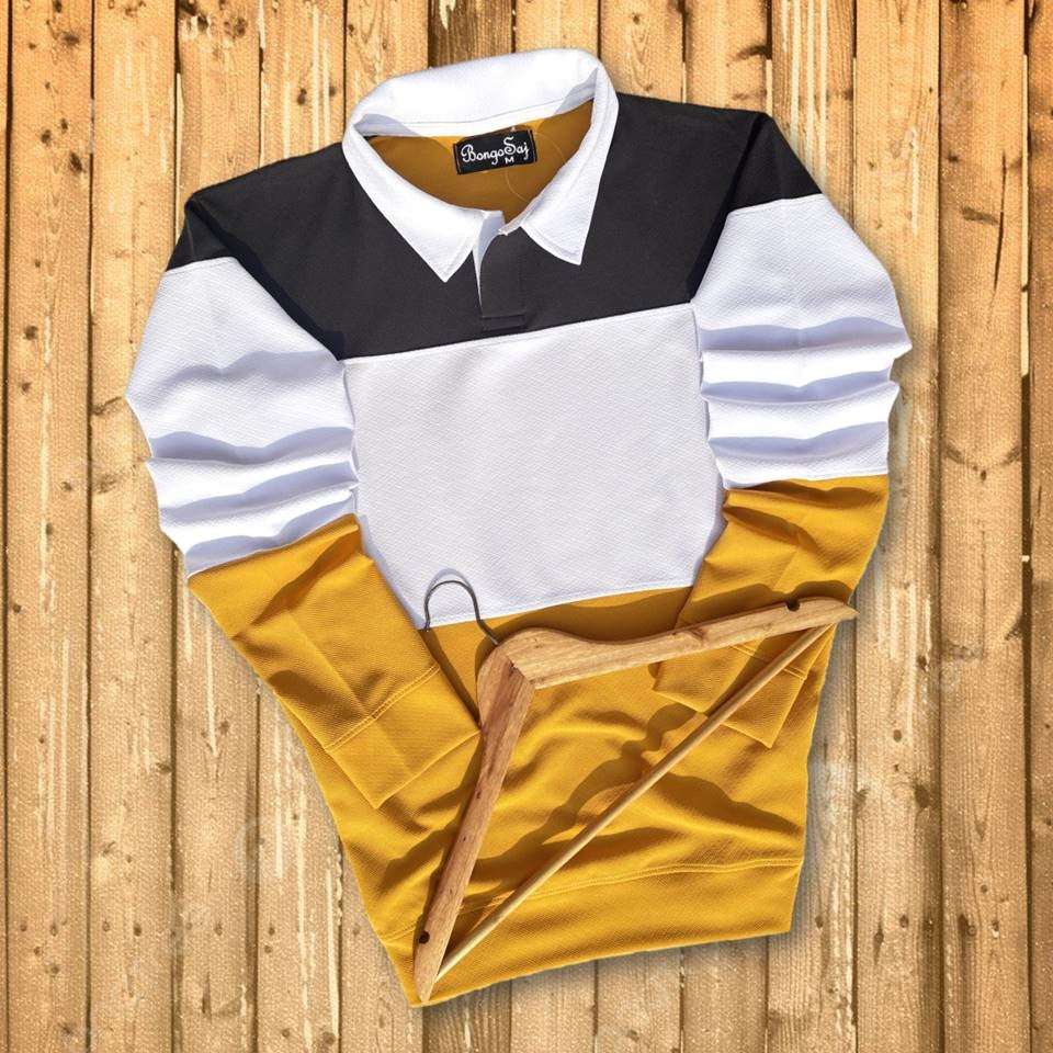 Full sleeve Collar Lycra Black, White and Golden Yellow Airtex