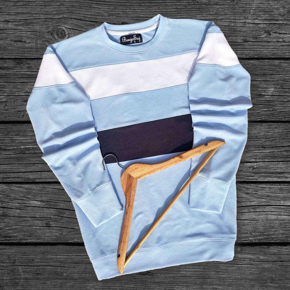 Men stylish Lycra T Shirt, Sky Blue, with Black and White Airtex
