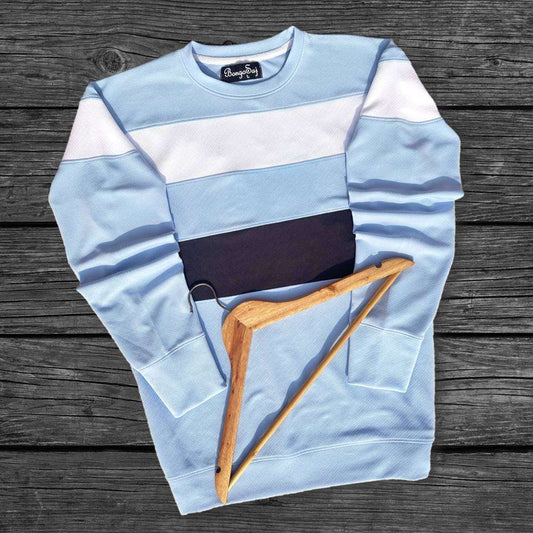 Men stylish Lycra T Shirt, Sky Blue, with Black and White Airtex