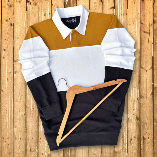 Full sleeve Collar Lycra T Shirt Golden Yellow White with Black Airtex