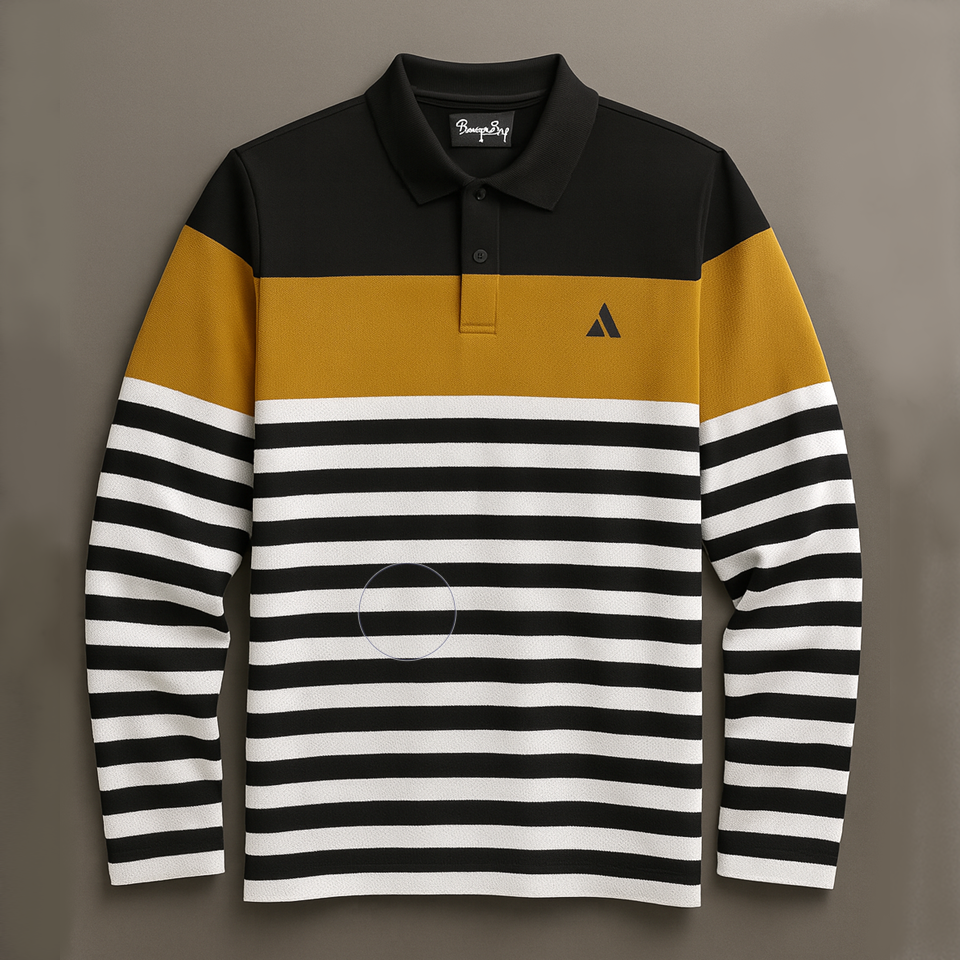 Men Full Sleeve T Shirt Black white with Golden Yellow