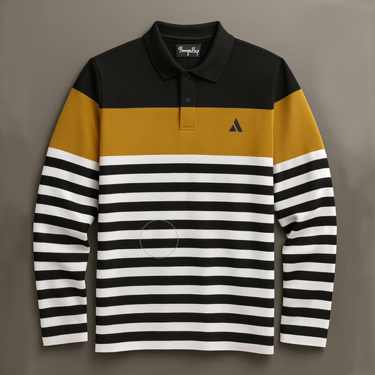 Men Full Sleeve T Shirt Black white with Golden Yellow