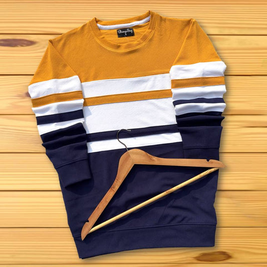 Full sleeve T-Shirt Yellow White and navy 2-Stripes