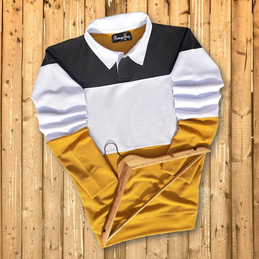 Full sleeve Collar Lycra Black, White and Golden Yellow