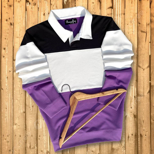 Full Sleeve Polo T-Shirt Black Lavender & White