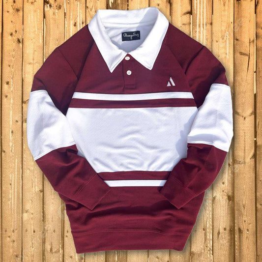 Full Sleeve Collar T-Shirt Maroon & White 2-Stripes Airtex