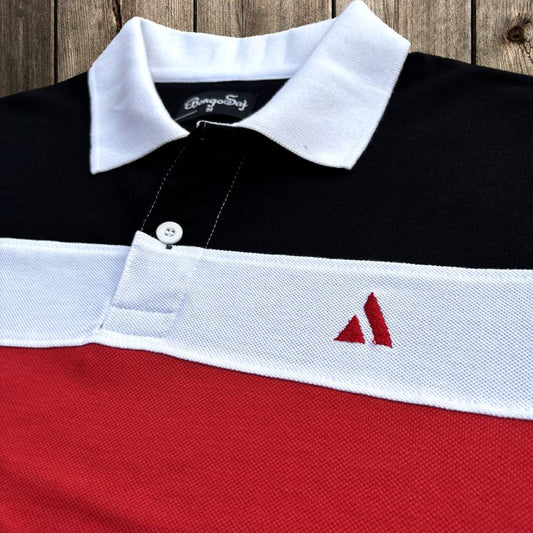 Stylish Men T-Shirt White Collar Black with Red, Black 3 Stripe