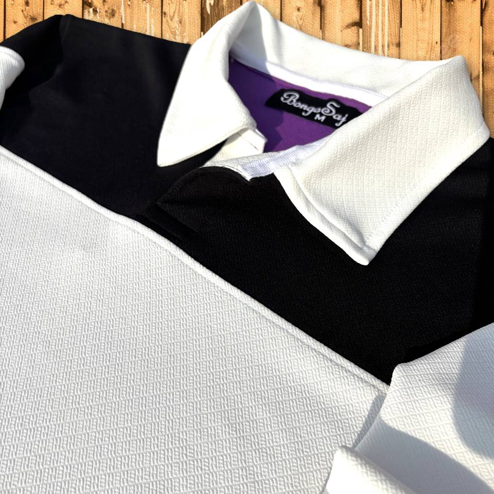 Full Sleeve Polo T-Shirt Black Lavender & White