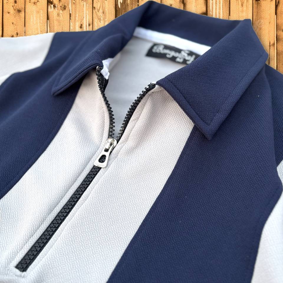 Full Sleeves Zip T-Shirt Navy Vertical Stripe