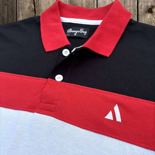 Stylish Men T-Shirt Red Collar, Black with White 3 Stripe Airtex
