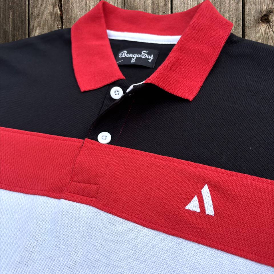 Stylish Men T-Shirt Red Collar, Black with White 3 Stripe