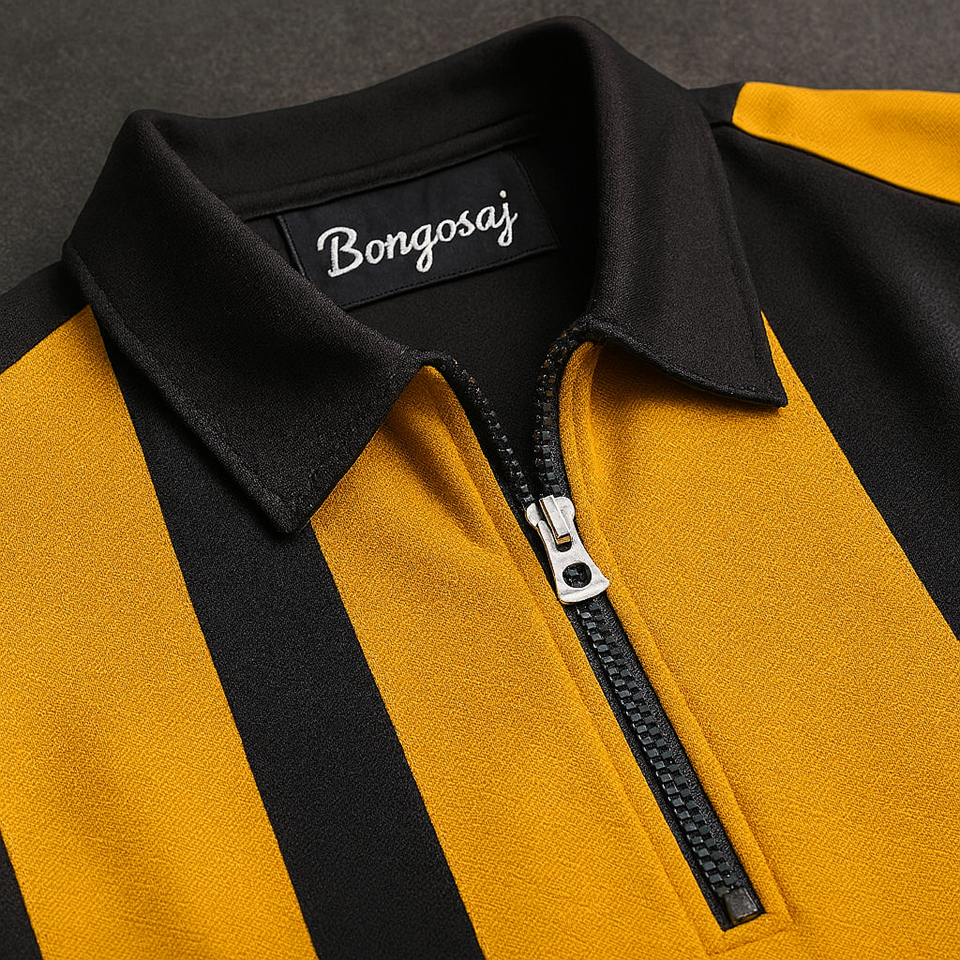 Full Sleeves Zip T-Shirt Golden Yellow Vertical Stripe