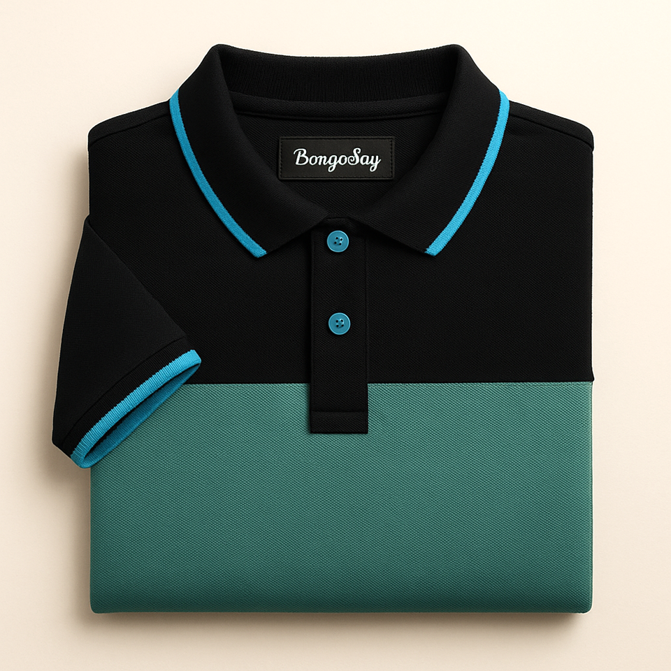 Black and Sea Green  Polo T-shirt