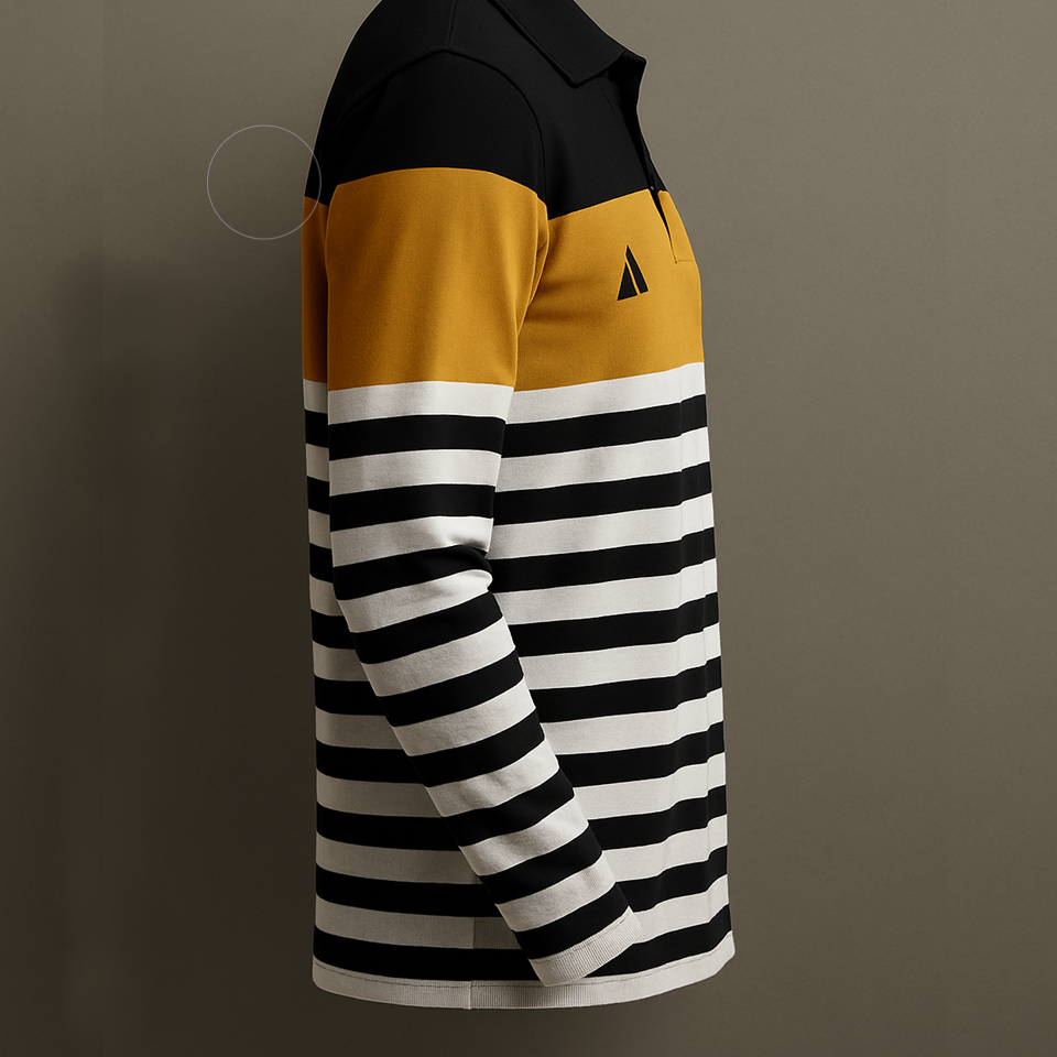Men Full Sleeve T Shirt Black white with Golden Yellow