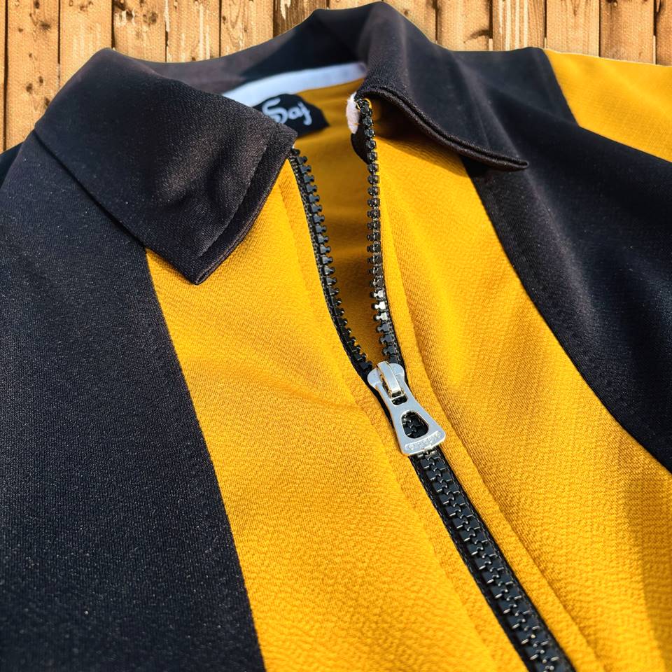 Full Sleeves Zip T-Shirt Golden Yellow Vertical Stripe