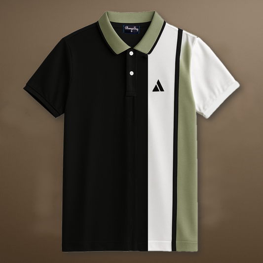 Mens Premium T-Shirt Black with Pastel Green vertical stripe