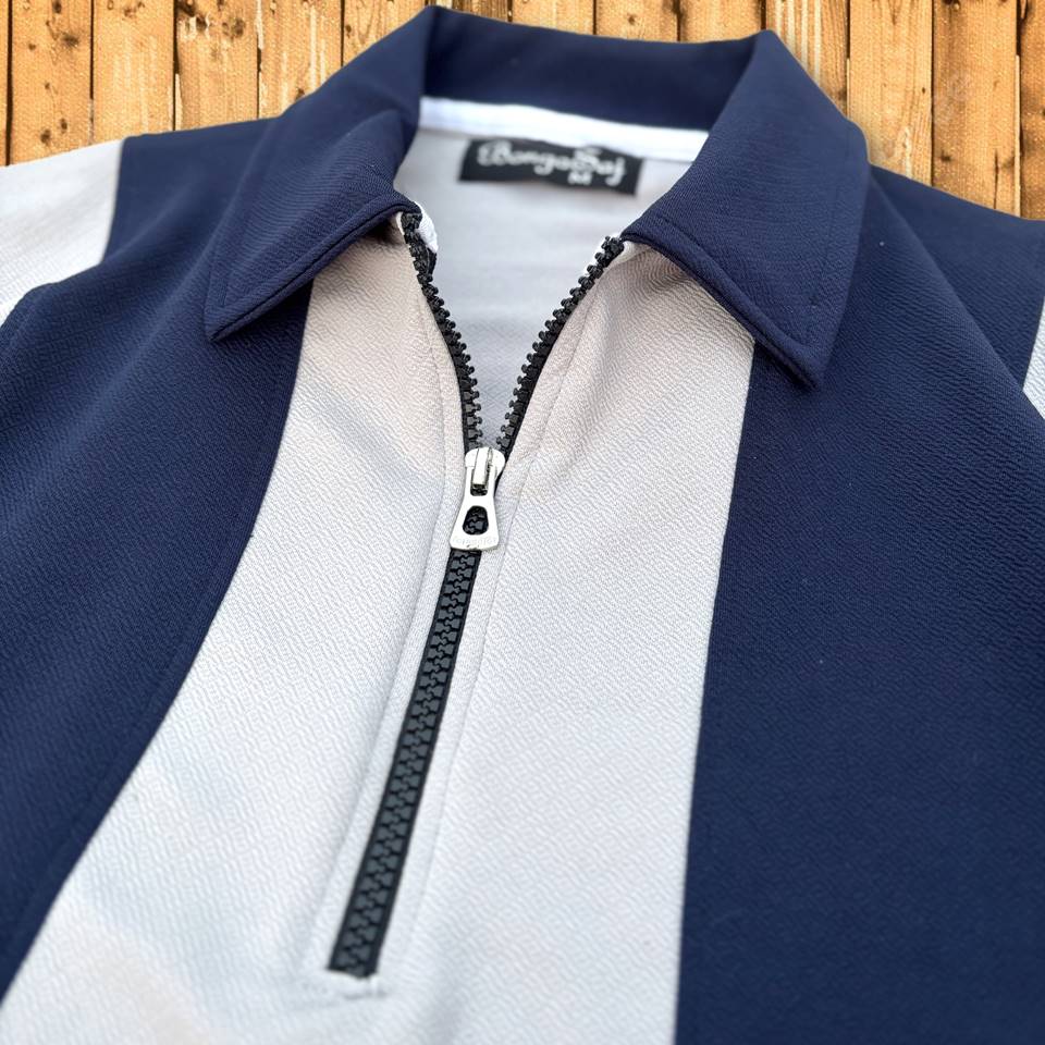 Full Sleeves Zip T-Shirt Navy Vertical Stripe