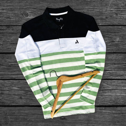 Men Full Sleeve T Shirt Black white with Parakeet Green