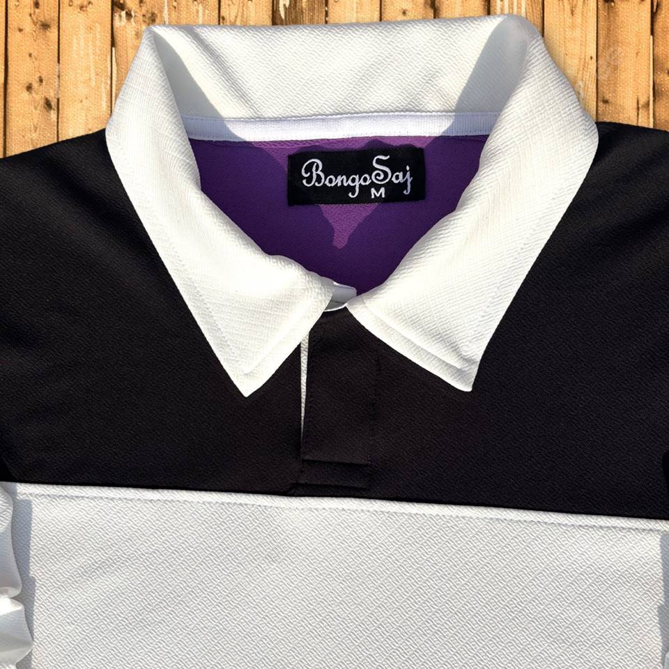 Full Sleeve Polo T-Shirt Black Lavender & White