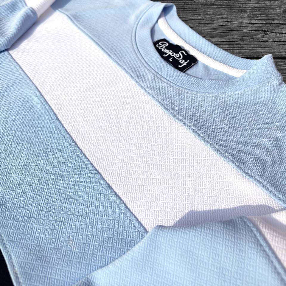 Men stylish Lycra T Shirt, Sky Blue, with Black and White Airtex