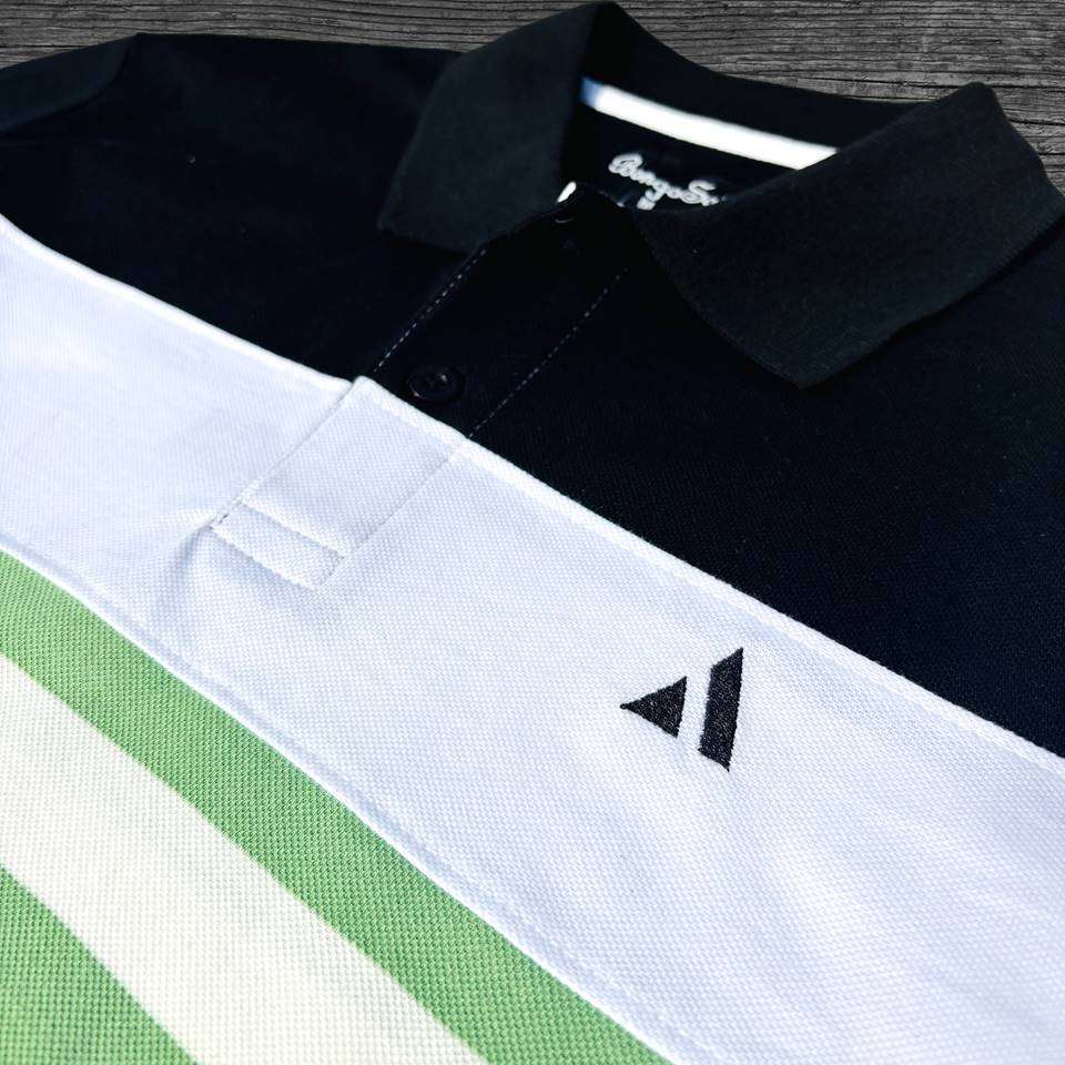 Men Full Sleeve T Shirt Black white with Parakeet Green Airtex