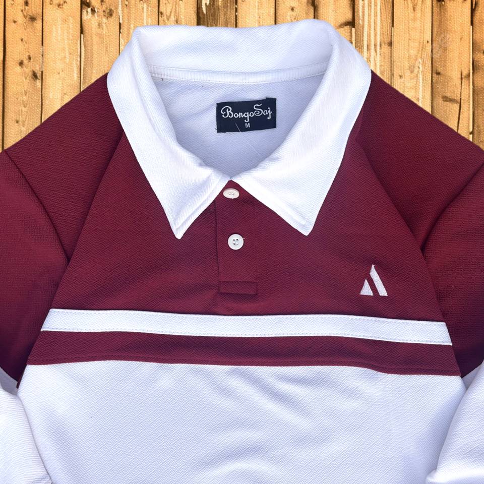 Full Sleeve Collar T-Shirt Maroon & White 2-Stripes