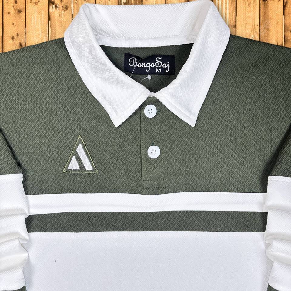 Full sleeve Collar T-Shirt Forest Green & White 2-Stripes