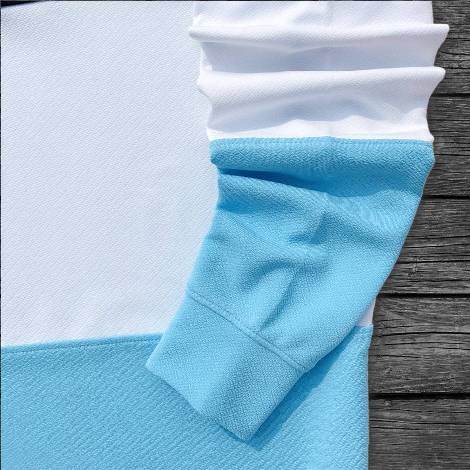 Full sleeve Collar Lycra T Shirt Sky Blue with White