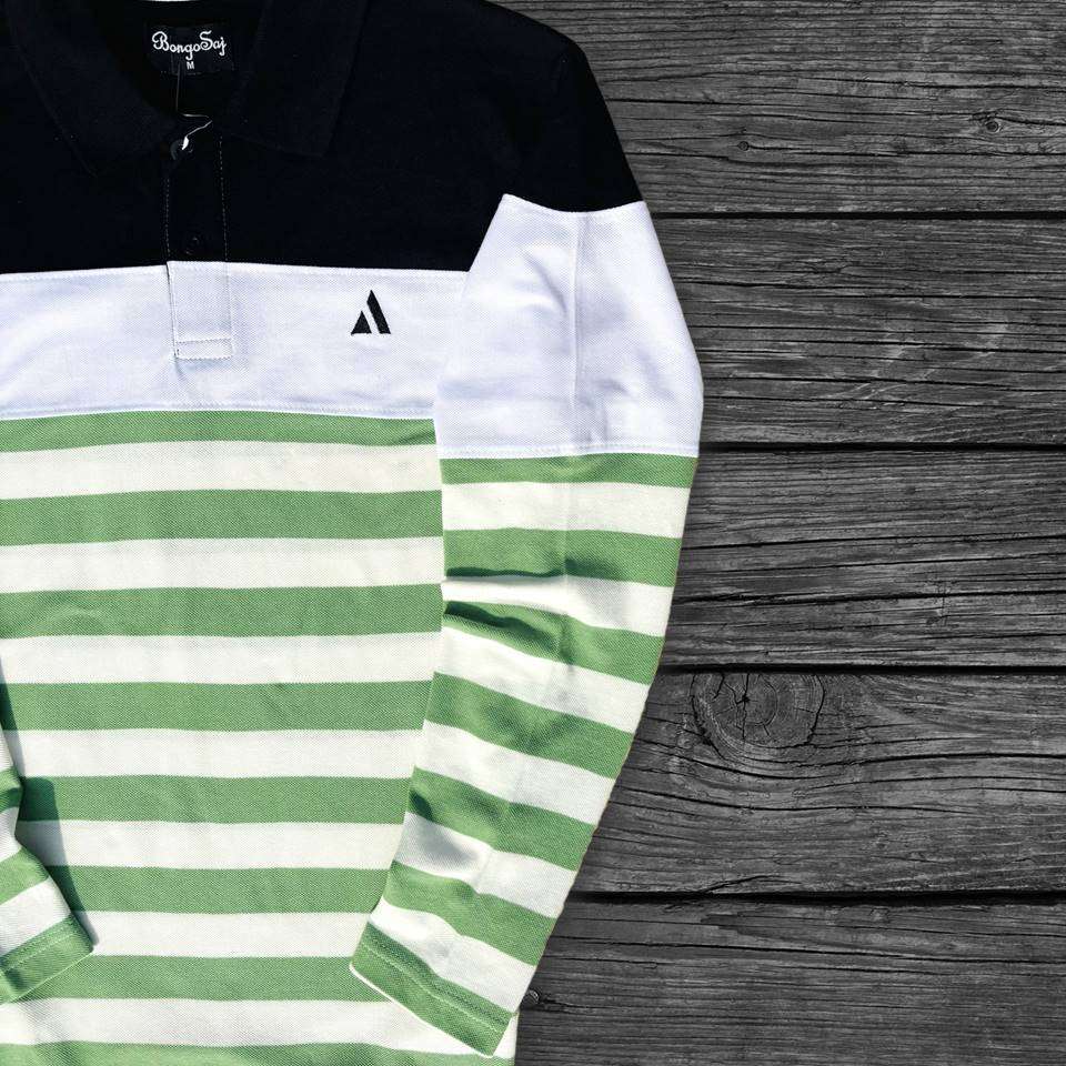 Men Full Sleeve T Shirt Black white with Parakeet Green Airtex