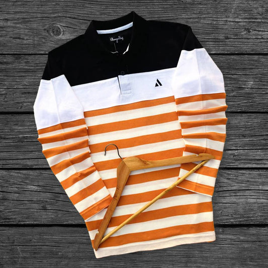 Men Full Sleeve T Shirt Black white with Orange