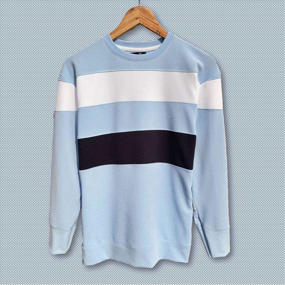 Men stylish Lycra T Shirt, Sky Blue, with Black and White Airtex