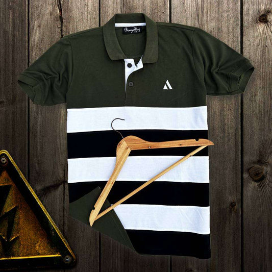Men Premium T Shirt  Olive Green , White with Black Airtex