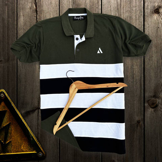 Men Premium T Shirt  Olive Green , White with Black