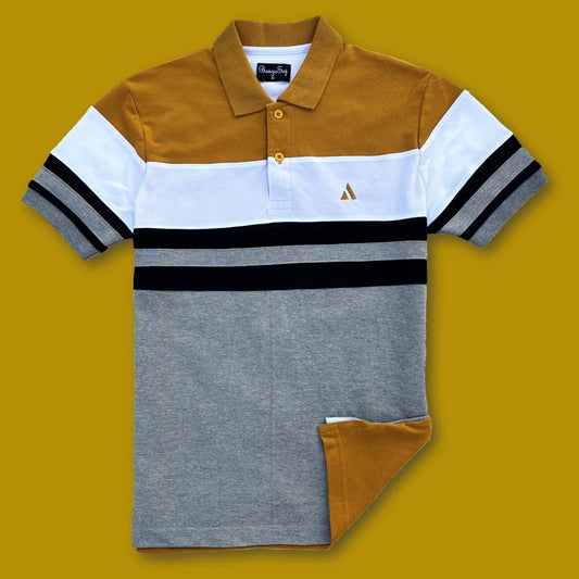 Mens Premium T-Shirt Yellow Golden, White with Black stripe