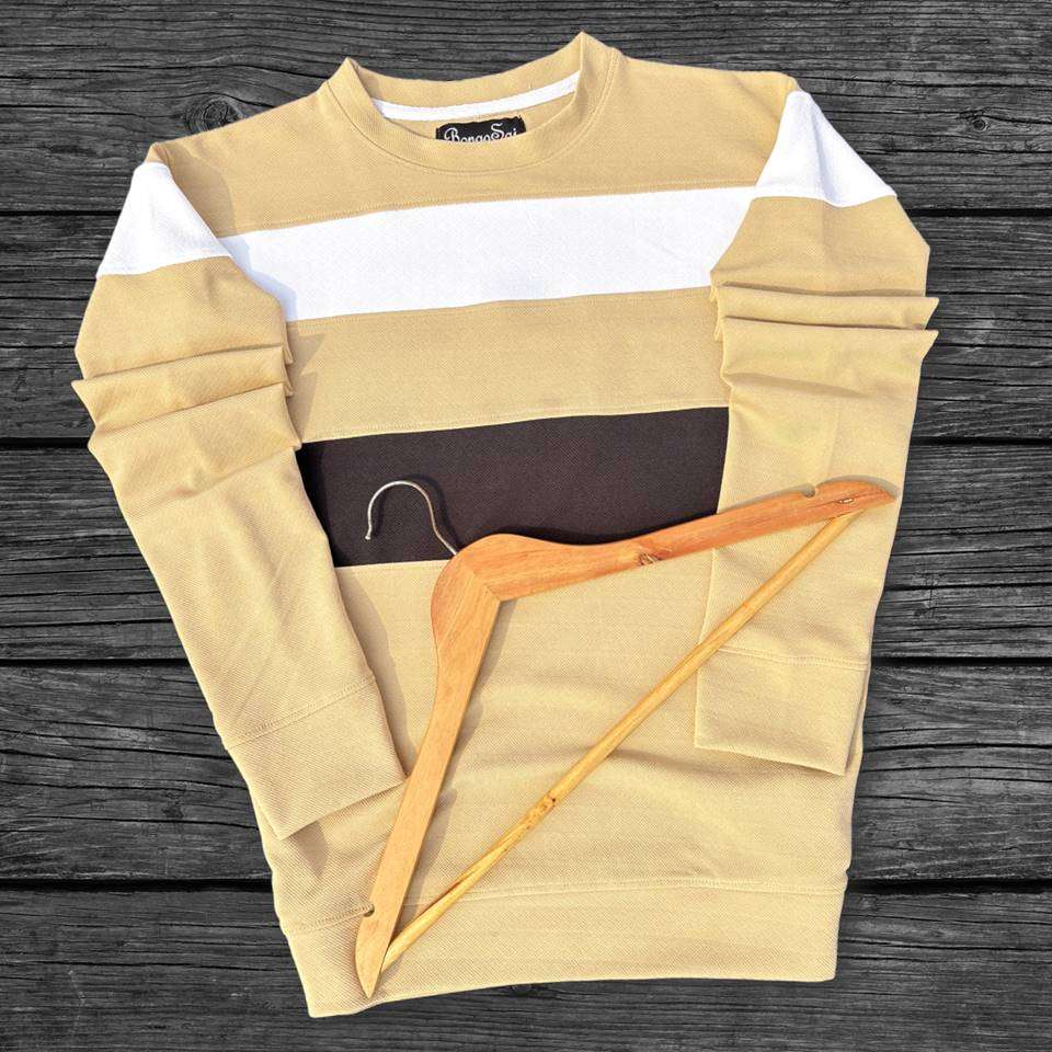 Full sleeve Round Neck Lycra T Shirt Desert Sand, white black Airtex