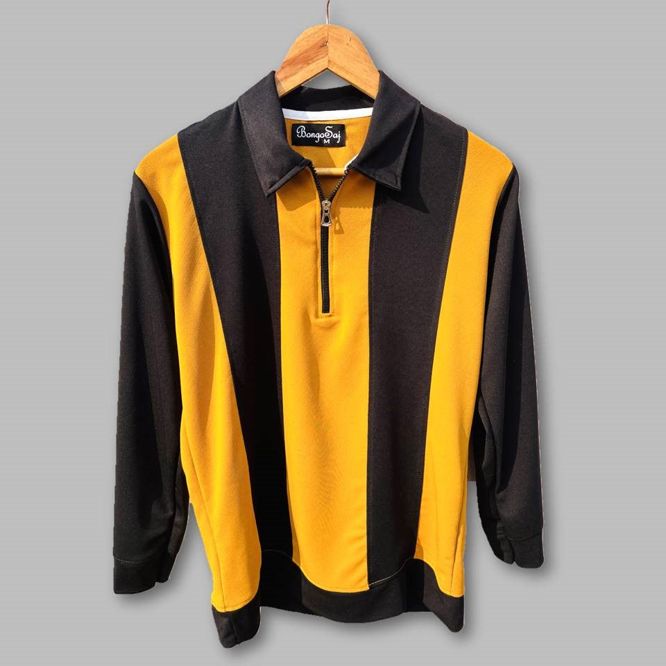 Full Sleeves Zip T-Shirt Golden Yellow Vertical Stripe