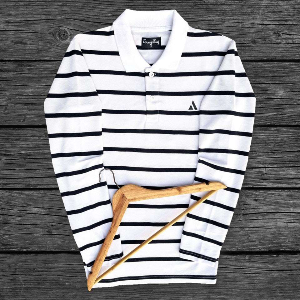Full Sleeves Auto strip T Shirt White with Black Airtex
