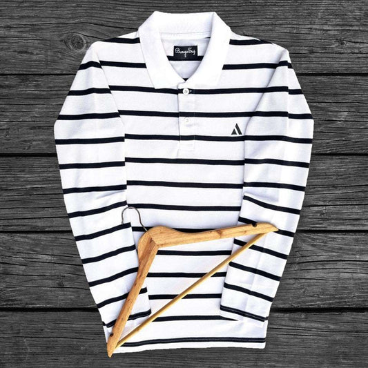 Full Sleeves Auto strip T Shirt White with Black Airtex