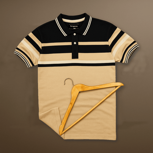 Ginger with Black stripe Polo T-Shirt Airtex