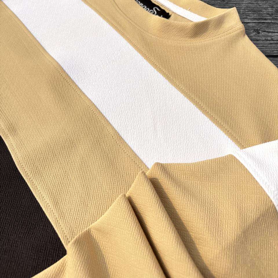 Full sleeve Round Neck Lycra T Shirt Desert Sand, white black Airtex
