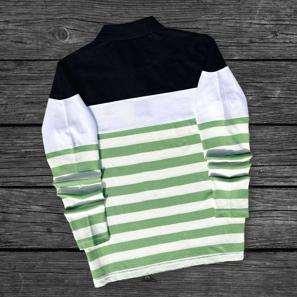 Men Full Sleeve T Shirt Black white with Parakeet Green Airtex